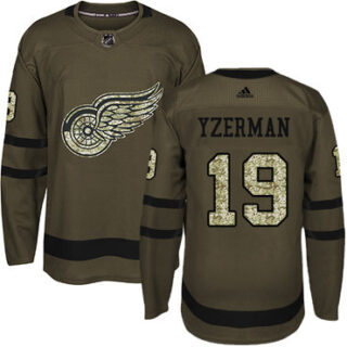 Youth Detroit Red Wings #19 Steve Yzerman Green Salute to Service Stitched NHL Jersey