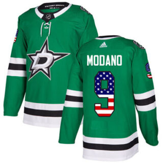 Youth Dallas Stars #9 Mike Modano Green Home Authentic USA Flag Stitched NHL Jersey