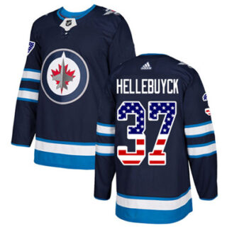 Youth Winnipeg Jets #37 Connor Hellebuyck Navy Blue Home Authentic USA Flag Stitched NHL Jersey
