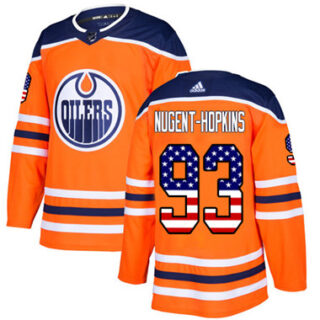 Youth Edmonton Oilers #93 Ryan Nugent-Hopkins Orange Home Authentic USA Flag Stitched NHL Jersey