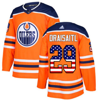 Youth Edmonton Oilers #29 Leon Draisaitl Orange Home Authentic USA Flag Stitched NHL Jersey