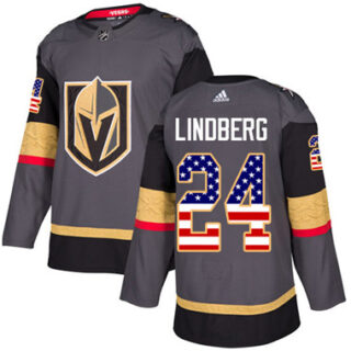 Youth Vegas Golden Knights #24 Oscar Lindberg Grey Home Authentic USA Flag Stitched NHL Jersey