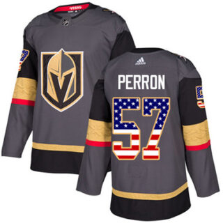 Youth Vegas Golden Knights #57 David Perron Grey Home Authentic USA Flag Stitched NHL Jersey