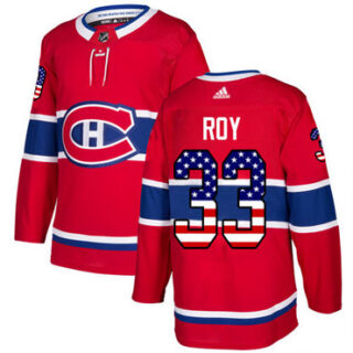 Youth Montreal Canadiens #33 Patrick Roy Red Home Authentic USA Flag Stitched NHL Jersey