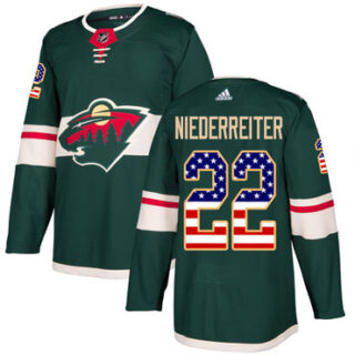Youth Minnesota Wild #22 Nino Niederreiter Green Home Authentic USA Flag Stitched NHL Jersey