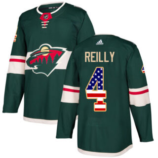Youth Minnesota Wild #4 Mike Reilly Green Home Authentic USA Flag Stitched NHL Jersey