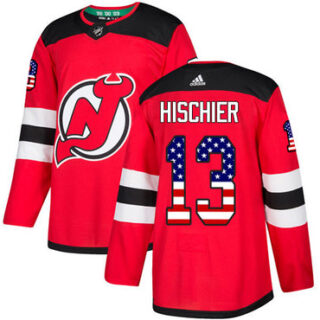 Youth New Jersey Devils #13 Nico Hischier Red Home Authentic USA Flag Stitched NHL Jersey