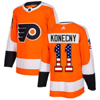 Youth Philadelphia Flyers #11 Travis Konecny Orange Home Authentic USA Flag Stitched NHL Jersey