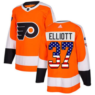 Youth Philadelphia Flyers #37 Brian Elliott Orange Home Authentic USA Flag Stitched NHL Jersey