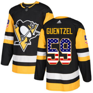 Youth Pittsburgh Penguins #59 Jake Guentzel Black Home Authentic USA Flag Stitched NHL Jersey