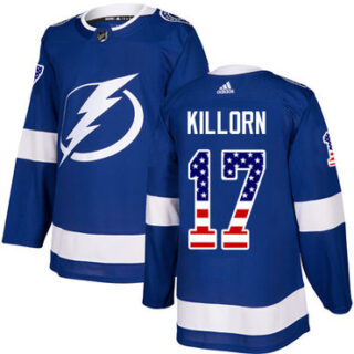 Youth Tampa Bay Lightning #17 Alex Killorn Blue Home Authentic USA Flag Stitched NHL Jersey