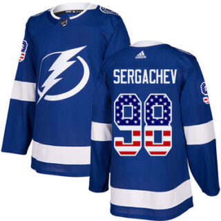 Youth Tampa Bay Lightning #98 Mikhail Sergachev Blue Home Authentic USA Flag Stitched NHL Jersey