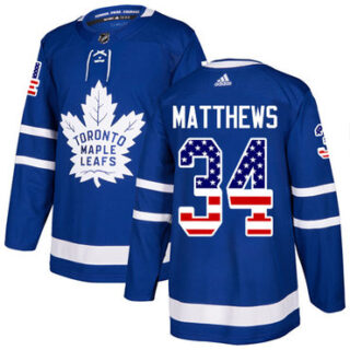 Youth Toronto Maple Leafs #34 Auston Matthews Blue Home Authentic USA Flag Stitched NHL Jersey