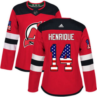 Women's New Jersey Devils #14 Adam Henrique Red Home Authentic USA Flag Stitched NHL Jersey