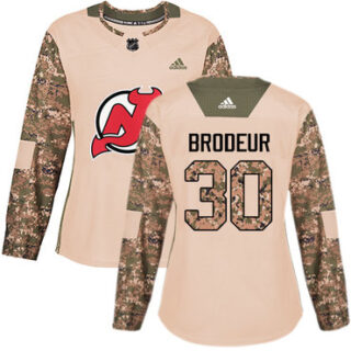 Women's New Jersey Devils #30 Martin Brodeur Camo Authentic 2017 Veterans Day Stitched NHL Jersey