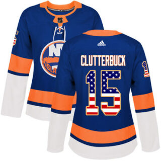 Women's New York Islanders #15 Cal Clutterbuck Royal Blue Home Authentic USA Flag Stitched NHL Jersey