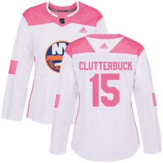 Women's New York Islanders #15 Cal Clutterbuck White Pink Authentic Fashion Stitched NHL Jersey