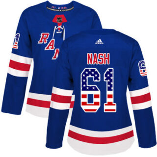 Women's New York Rangers #61 Rick Nash Royal Blue Home Authentic USA Flag Stitched NHL Jersey