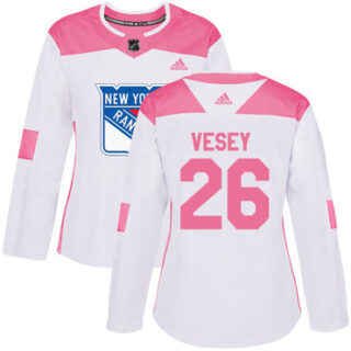 Women's New York Rangers #26 Jimmy Vesey White Pink Authentic Fashion Stitched NHL Jersey