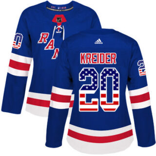 Women's New York Rangers #20 Chris Kreider Royal Blue Home Authentic USA Flag Stitched NHL Jersey