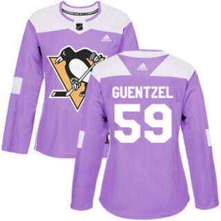 Women's Pittsburgh Penguins #59 Jake Guentzel Purple Authentic Fights Cancer Stitched NHL Jersey