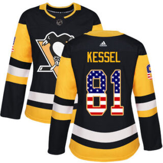 Women's Pittsburgh Penguins #81 Phil Kessel Black Home Authentic USA Flag Stitched NHL Jersey