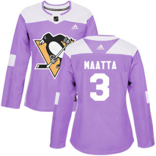 Women's Pittsburgh Penguins #3 Olli Maatta Purple Authentic Fights Cancer Stitched NHL Jersey