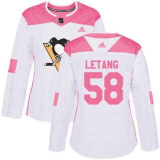 Women's Pittsburgh Penguins #58 Kris Letang White Pink Authentic Fashion Stitched NHL Jersey