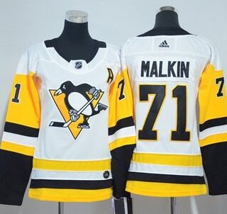Women's Pittsburgh Penguins #71 Evgeni Malkin White Road Authentic Stitched NHL Jersey