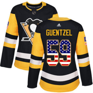 Women's Pittsburgh Penguins #59 Jake Guentzel Black Home Authentic USA Flag Stitched NHL Jersey