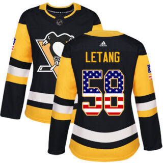 Women's Pittsburgh Penguins #58 Kris Letang Black Home Authentic USA Flag Stitched NHL Jersey
