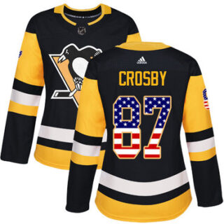 Women's Pittsburgh Penguins #87 Sidney Crosby Black Home Authentic USA Flag Stitched NHL Jersey