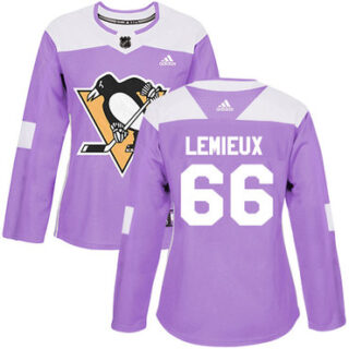 Women's Pittsburgh Penguins #66 Mario Lemieux Purple Authentic Fights Cancer Stitched NHL Jersey