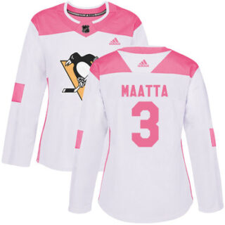 Women's Pittsburgh Penguins #3 Olli Maatta White Pink Authentic Fashion Stitched NHL Jersey
