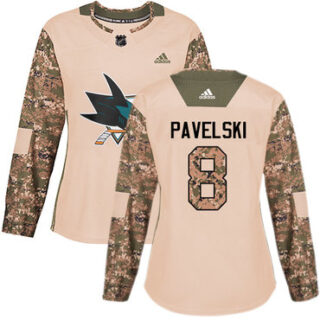 Women's San Jose Sharks #8 Joe Pavelski Camo Authentic 2017 Veterans Day Stitched NHL Jersey