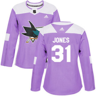 Women's San Jose Sharks #31 Martin Jones Purple Authentic Fights Cancer Stitched NHL Jersey
