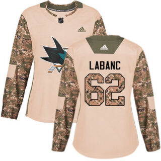 Women's San Jose Sharks #62 Kevin Labanc Camo Authentic 2017 Veterans Day Stitched NHL Jersey