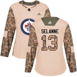 Women's Winnipeg Jets #13 Teemu Selanne Camo Authentic 2017 Veterans Day Stitched NHL Jersey