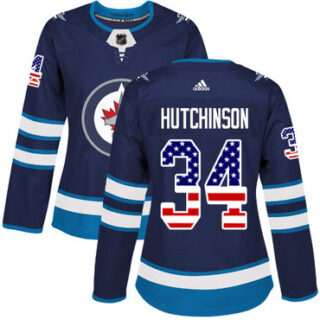 Women's Winnipeg Jets #34 Michael Hutchinson Navy Blue Home Authentic USA Flag Stitched NHL Jersey