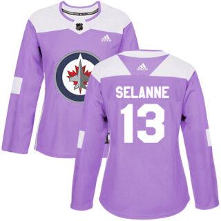 Women's Winnipeg Jets #13 Teemu Selanne Purple Authentic Fights Cancer Stitched NHL Jersey