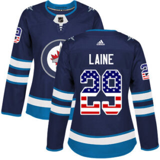 Women's Winnipeg Jets #29 Patrik Laine Navy Blue Home Authentic USA Flag Stitched NHL Jersey