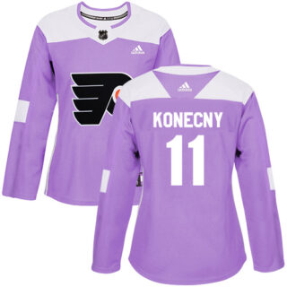 Women's Philadelphia Flyers #11 Travis Konecny Purple Authentic Fights Cancer Stitched NHL Jersey