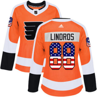 Women's Philadelphia Flyers #88 Eric Lindros Orange Home Authentic USA Flag Stitched NHL Jersey