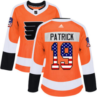 Women's Philadelphia Flyers #19 Nolan Patrick Orange Home Authentic USA Flag Stitched NHL Jersey
