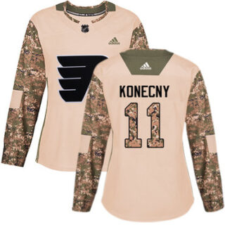Women's Philadelphia Flyers #11 Travis Konecny Camo Authentic 2017 Veterans Day Stitched NHL Jersey