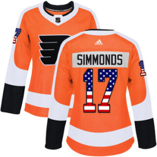 Women's Philadelphia Flyers #17 Wayne Simmonds Orange Home Authentic USA Flag Stitched NHL Jersey