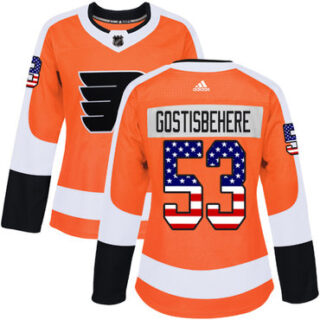 Women's Philadelphia Flyers #53 Shayne Gostisbehere Orange Home Authentic USA Flag Stitched NHL Jersey