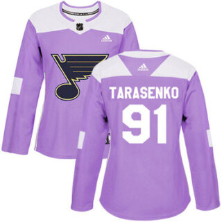 Women's St. Louis Blues #91 Vladimir Tarasenko Purple Authentic Fights Cancer Stitched NHL Jersey