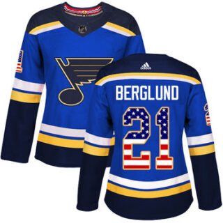 Women's St. Louis Blues #21 Patrik Berglund Blue Home Authentic USA Flag Stitched NHL Jersey