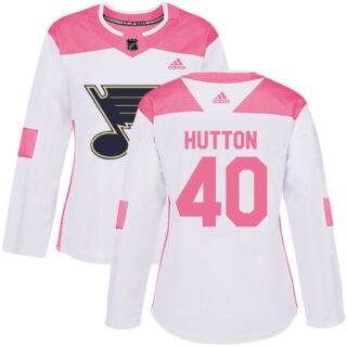 Women's St. Louis Blues #40 Carter Hutton White Pink Authentic Fashion Stitched NHL Jersey